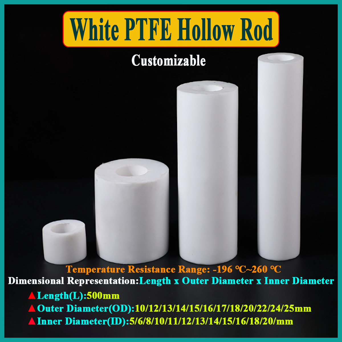 Ptfe Tube - 1 قطعة الأبيض PTFE قضيب مجوف